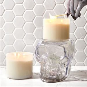 BBW Clear Glass Light Up Skull Candle Holder